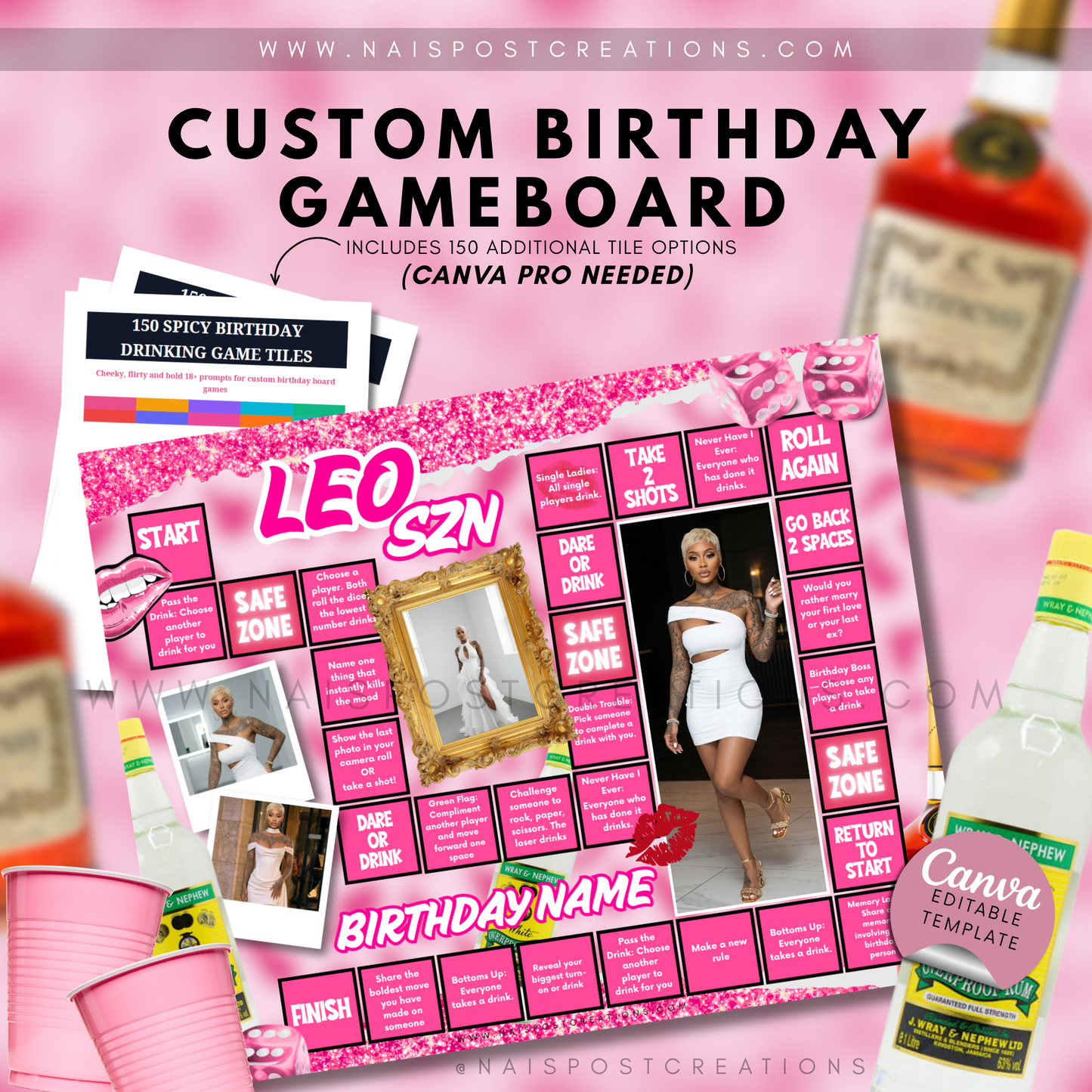 Custom Leo Party Game Board | Editable Canva Drinking Game